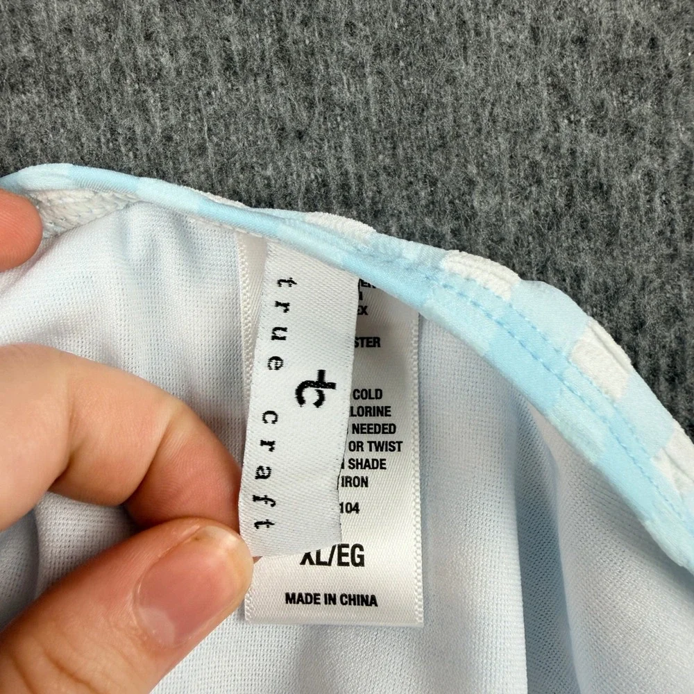 True Craft Gingham Women's XL High‎ Waist Bikini Bottoms Light Blue TCGHP243